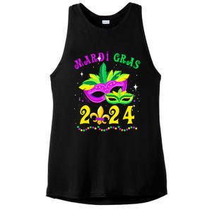 Mardi Gras Mardi Gras Beads Mask Joker Hat Carnival 2024 Ladies PosiCharge Tri-Blend Wicking Tank