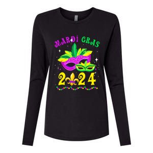 Mardi Gras Mardi Gras Beads Mask Joker Hat Carnival 2024 Womens Cotton Relaxed Long Sleeve T-Shirt