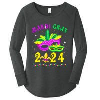 Mardi Gras Mardi Gras Beads Mask Joker Hat Carnival 2024 Women's Perfect Tri Tunic Long Sleeve Shirt