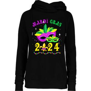 Mardi Gras Mardi Gras Beads Mask Joker Hat Carnival 2024 Womens Funnel Neck Pullover Hood