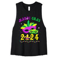 Mardi Gras Mardi Gras Beads Mask Joker Hat Carnival 2024 Women's Racerback Cropped Tank