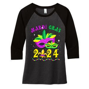 Mardi Gras Mardi Gras Beads Mask Joker Hat Carnival 2024 Women's Tri-Blend 3/4-Sleeve Raglan Shirt