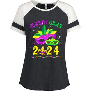 Mardi Gras Mardi Gras Beads Mask Joker Hat Carnival 2024 Enza Ladies Jersey Colorblock Tee