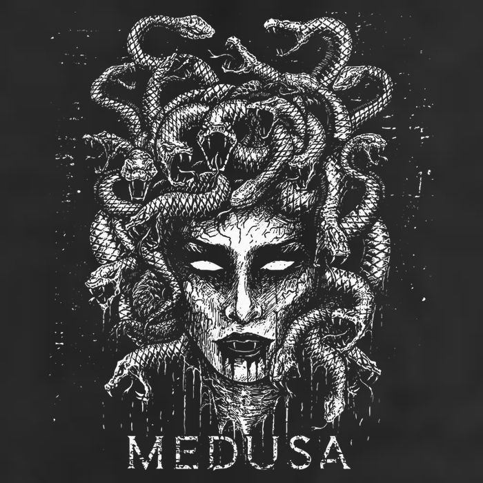 Medusa Greek Mythology Goddess With Snake Hair 7 Panel Mesh Trucker Snapback Hat