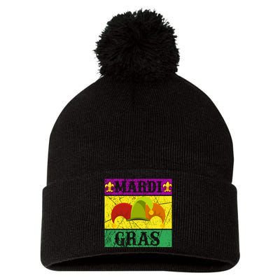 Mardi Gras Pom Pom 12in Knit Beanie