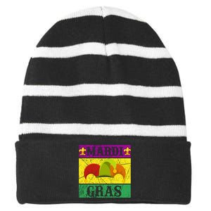 Mardi Gras Striped Beanie with Solid Band