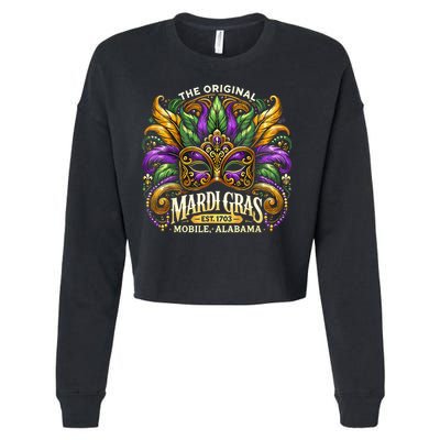 Mardi Gras Mask The Original Mobile Alabama Mardi Gras Cropped Pullover Crew