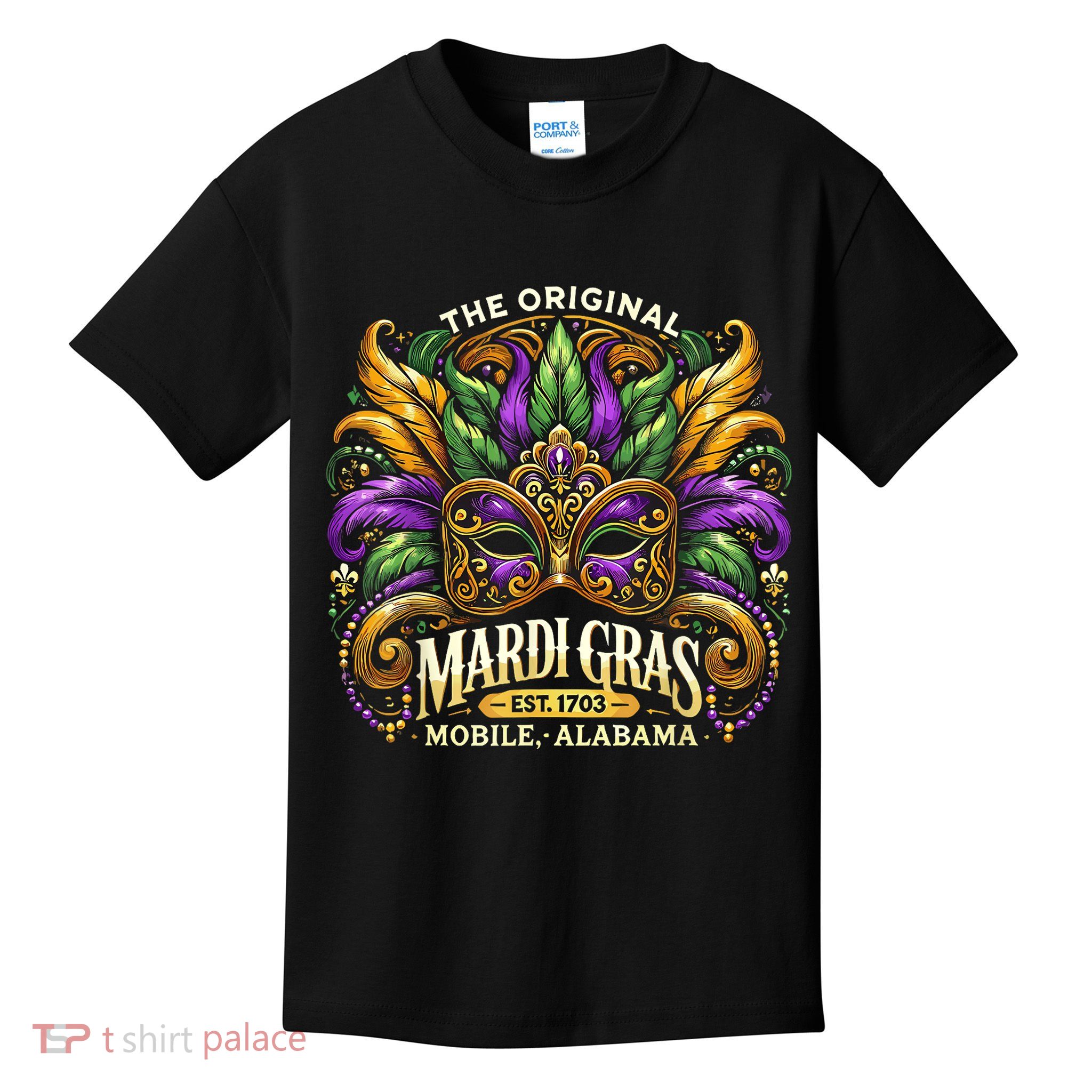 Mardi Gras Mask The Original Mobile Alabama Mardi Gras Kids T-Shirt