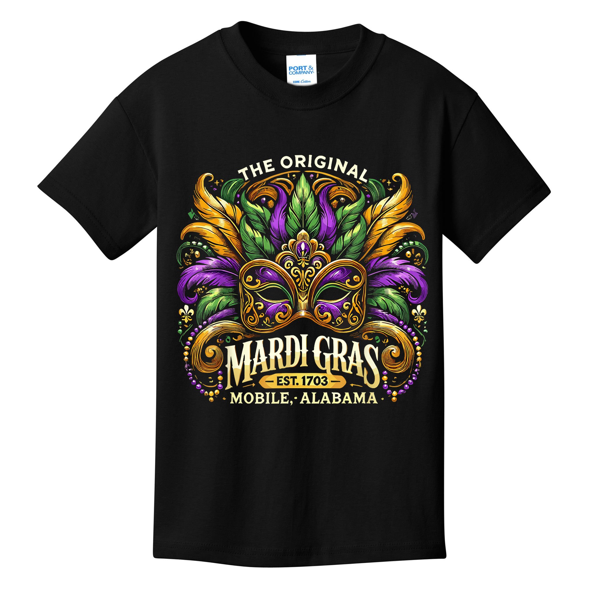 Mardi Gras Mask The Original Mobile Alabama Mardi Gras Kids T-Shirt