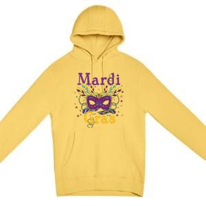 Mardi Gras Mask Celebration Fat Tuesday Gift Fleur De Lis Premium Pullover Hoodie