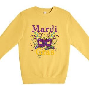 Mardi Gras Mask Celebration Fat Tuesday Gift Fleur De Lis Premium Crewneck Sweatshirt