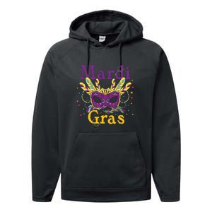 Mardi Gras Mask Celebration Fat Tuesday Gift Fleur De Lis Performance Fleece Hoodie