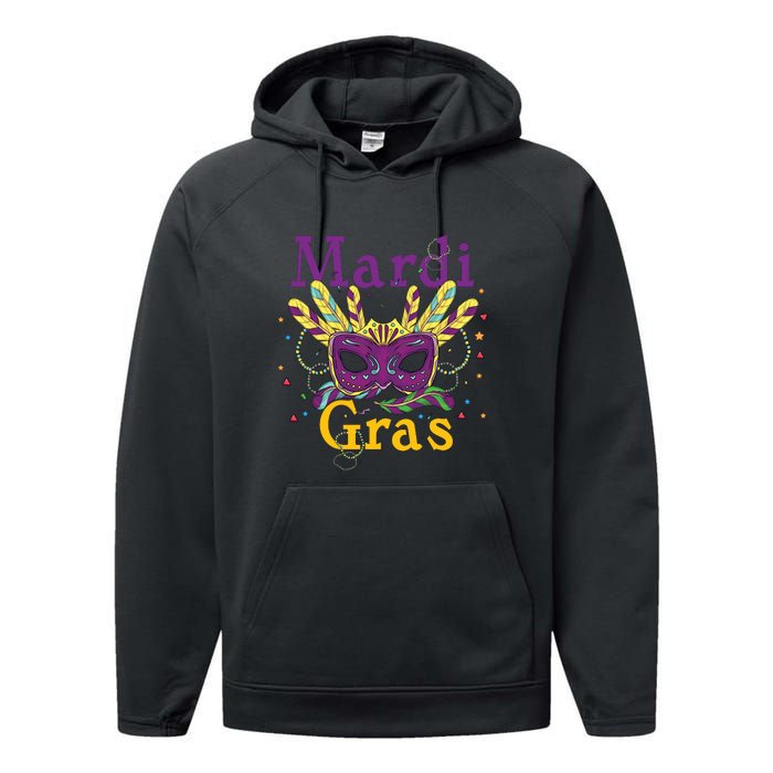 Mardi Gras Mask Celebration Fat Tuesday Gift Fleur De Lis Performance Fleece Hoodie