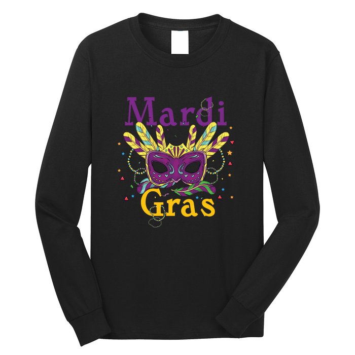 Mardi Gras Mask Celebration Fat Tuesday Gift Fleur De Lis Long Sleeve Shirt