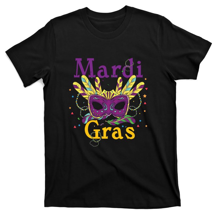 Mardi Gras Mask Celebration Fat Tuesday Gift Fleur De Lis T-Shirt