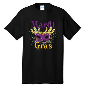 Mardi Gras Mask Celebration Fat Tuesday Gift Fleur De Lis Tall T-Shirt