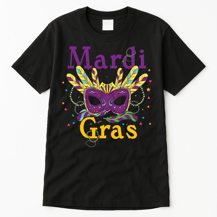 Mardi Gras Mask Celebration Fat Tuesday Gift Fleur De Lis Tall T-Shirt