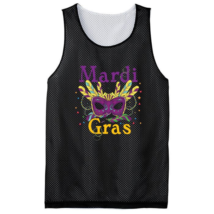 Mardi Gras Mask Celebration Fat Tuesday Gift Fleur De Lis Mesh Reversible Basketball Jersey Tank