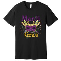 Mardi Gras Mask Celebration Fat Tuesday Gift Fleur De Lis Premium T-Shirt