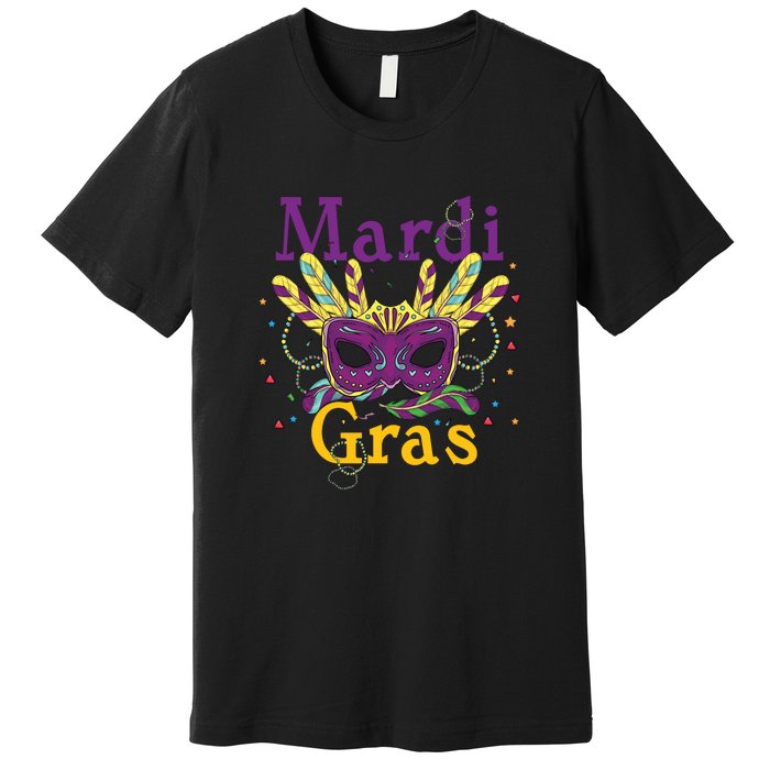 Mardi Gras Mask Celebration Fat Tuesday Gift Fleur De Lis Premium T-Shirt