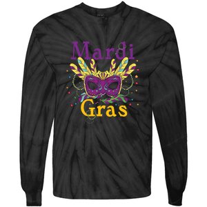 Mardi Gras Mask Celebration Fat Tuesday Gift Fleur De Lis Tie-Dye Long Sleeve Shirt