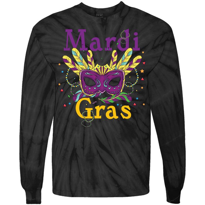 Mardi Gras Mask Celebration Fat Tuesday Gift Fleur De Lis Tie-Dye Long Sleeve Shirt