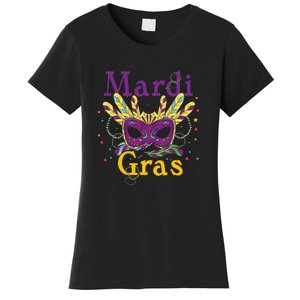 Mardi Gras Mask Celebration Fat Tuesday Gift Fleur De Lis Women's T-Shirt