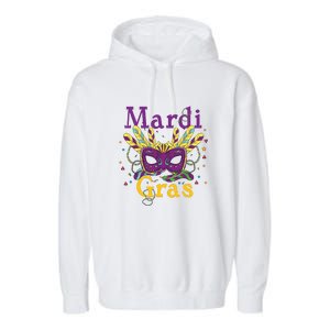 Mardi Gras Mask Celebration Fat Tuesday Gift Fleur De Lis Garment-Dyed Fleece Hoodie