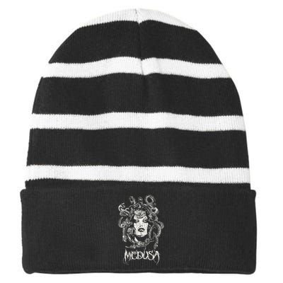 Medusa Greek Mythology Gothic Striped Beanie with Solid Band