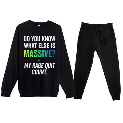 Massive Gaming Meme Rage Quit Gamers Humor Funny Gamer Premium Crewneck Sweatsuit Set