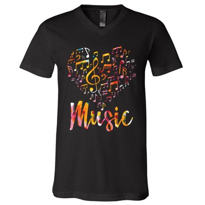 Musician Gift Musical Instrument Music Notes Treble Clef V-Neck T-Shirt