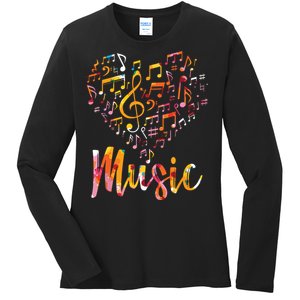 Musician Gift Musical Instrument Music Notes Treble Clef Ladies Long Sleeve Shirt