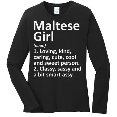 MALTESE GIRL MALTA Gift Funny Country Home Roots Descent Ladies Long Sleeve Shirt