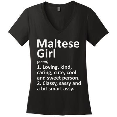 MALTESE GIRL MALTA Gift Funny Country Home Roots Descent Women's V-Neck T-Shirt