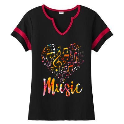 Musician Gift Musical Instrument Music Notes Treble Clef Ladies Halftime Notch Neck Tee