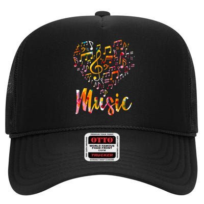 Musician Gift Musical Instrument Music Notes Treble Clef High Crown Mesh Back Trucker Hat