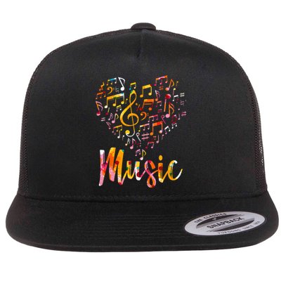 Musician Gift Musical Instrument Music Notes Treble Clef Flat Bill Trucker Hat