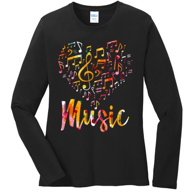 Musician Gift Musical Instrument Music Notes Treble Clef Ladies Long Sleeve Shirt