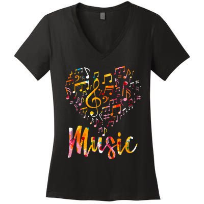 Musician Gift Musical Instrument Music Notes Treble Clef Women's V-Neck T-Shirt