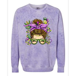 Mardi Gras Messy Bun Costume Party Gift Colorblast Crewneck Sweatshirt