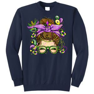 Mardi Gras Messy Bun Costume Party Gift Tall Sweatshirt