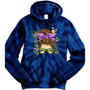 Mardi Gras Messy Bun Costume Party Gift Tie Dye Hoodie