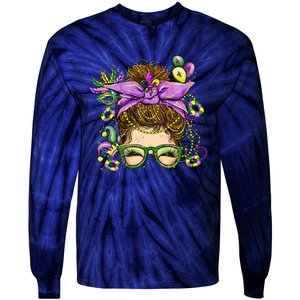 Mardi Gras Messy Bun Costume Party Gift Tie-Dye Long Sleeve Shirt