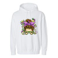 Mardi Gras Messy Bun Costume Party Gift Garment-Dyed Fleece Hoodie