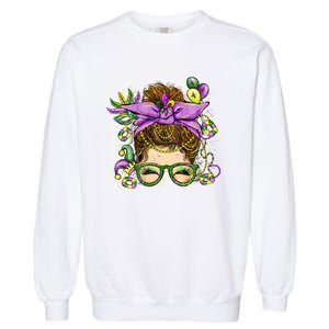 Mardi Gras Messy Bun Costume Party Gift Garment-Dyed Sweatshirt