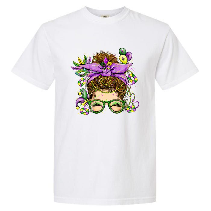 Mardi Gras Messy Bun Costume Party Gift Garment-Dyed Heavyweight T-Shirt