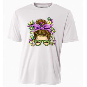 Mardi Gras Messy Bun Costume Party Gift Cooling Performance Crew T-Shirt