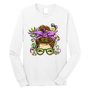 Mardi Gras Messy Bun Costume Party Gift Long Sleeve Shirt