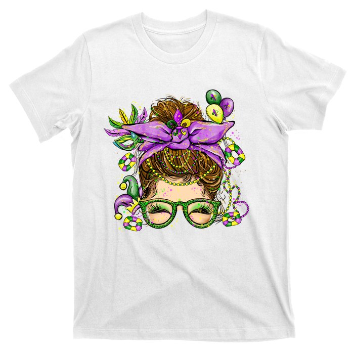 Mardi Gras Messy Bun Costume Party Gift T-Shirt