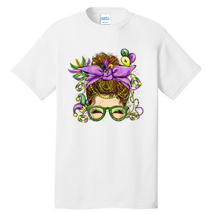 Mardi Gras Messy Bun Costume Party Gift Tall T-Shirt